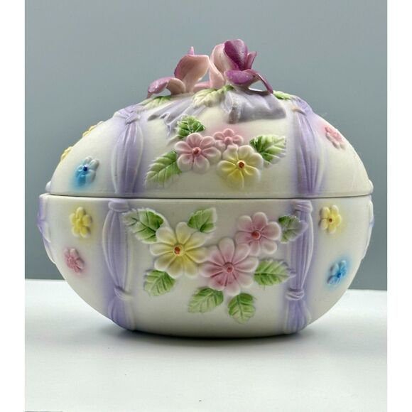Vintage Lefton Ceramic Easter Egg with spring floral design - Picture 5 of 10